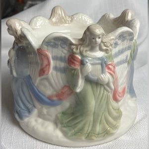 Vtg Angels With Instruments Pastel Colors Pillar Candle Holder Religious